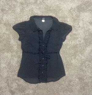 Thanx Collection Vintage Polka Dot Ruffle Button-Down Blouse Size M